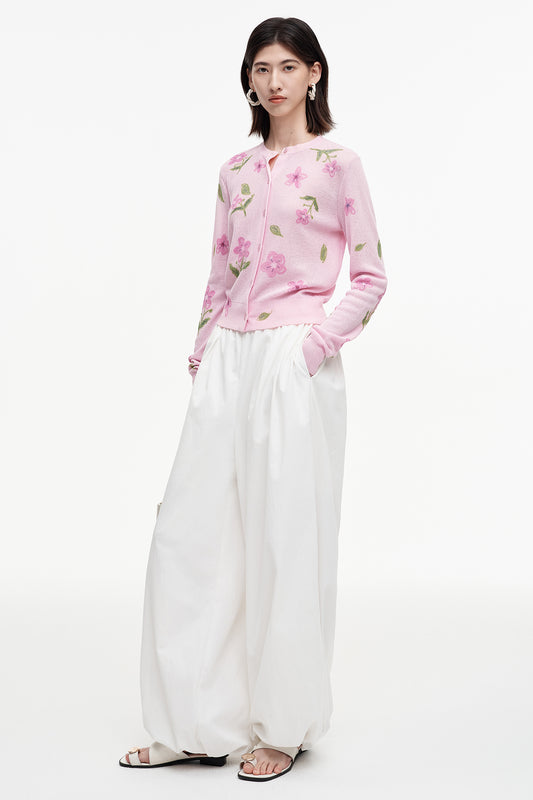 SELFWHO linen blended meconopsis print sweater