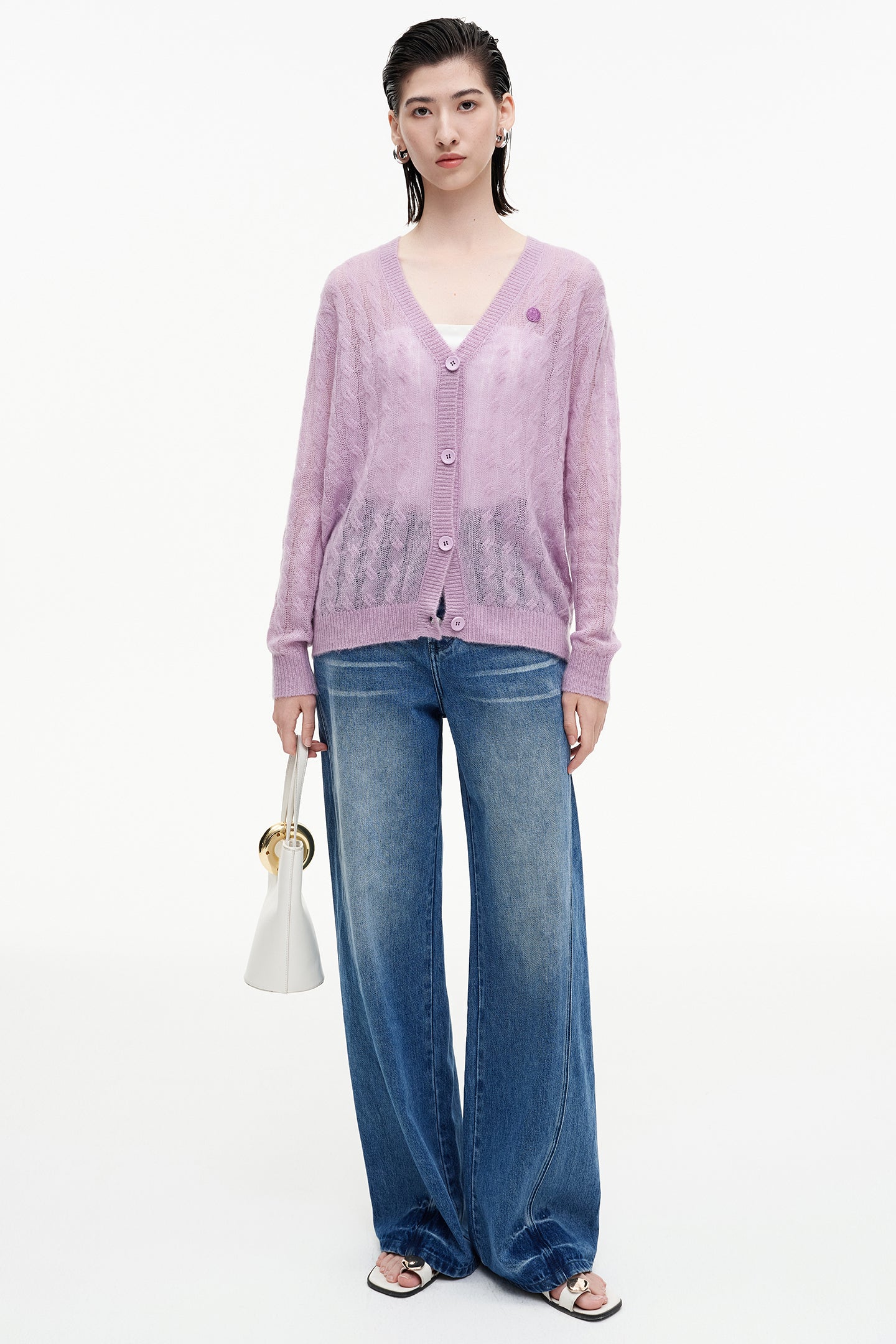 SELFWHO cashmere blended hollow twisted sweater