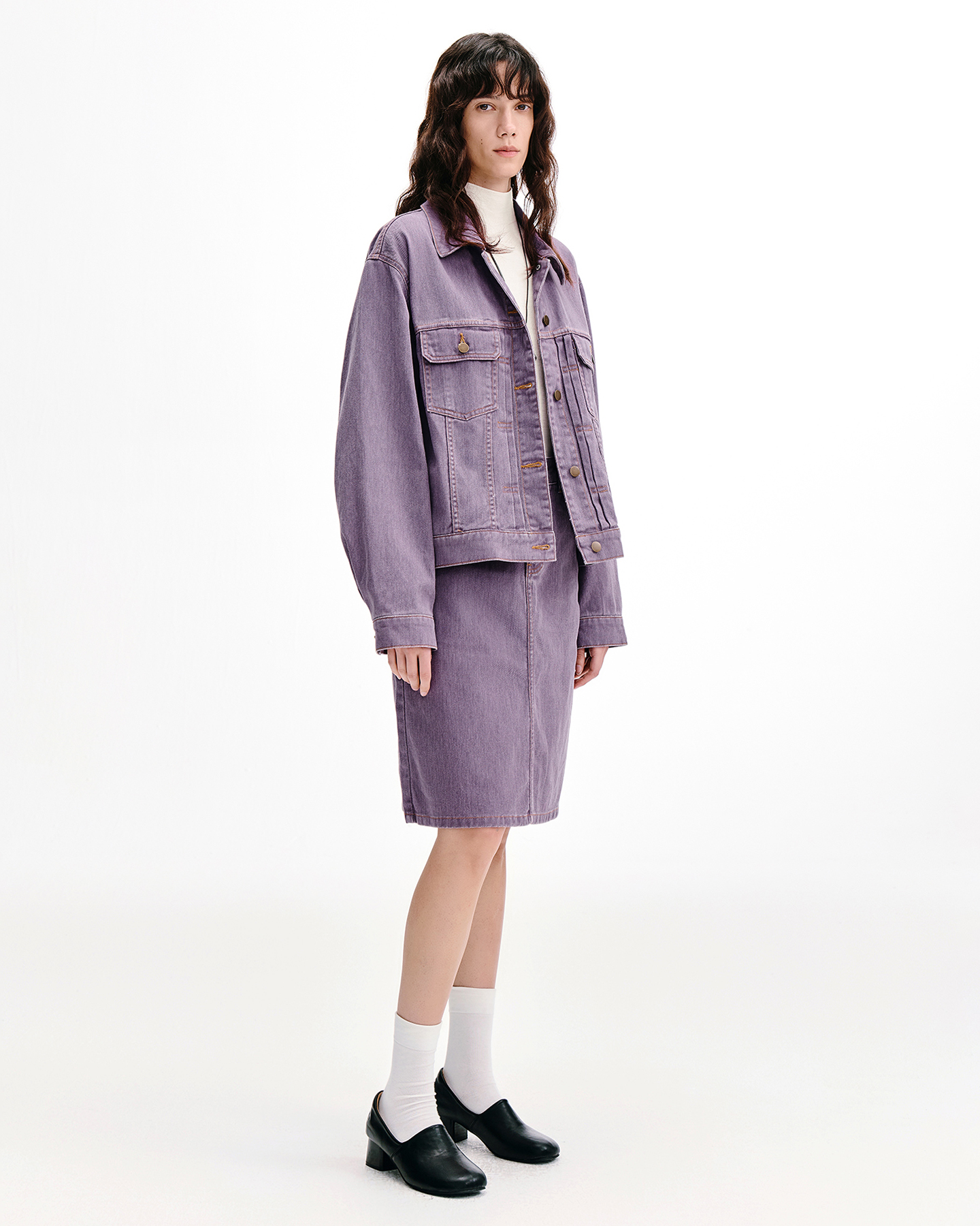 Vintage-Wash Denim Jacket & A-Line Skirt Set