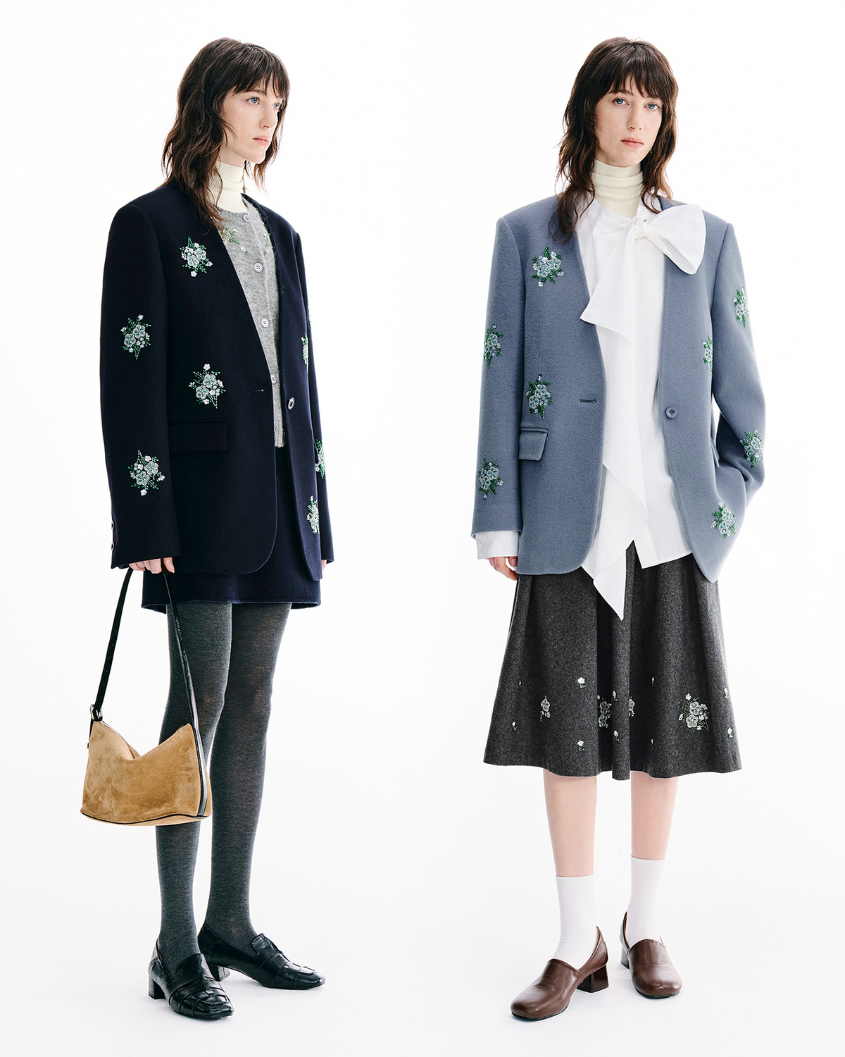 Meconopsis-Embroidered Wool Blazer – Relaxed Fit