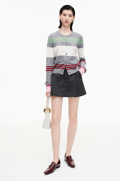 SELFWHO Sheep And Wool Blend Contrast Striped Knitted Cardigan
