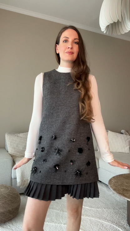SELFWHO Grey Wool Blend Tank Dress