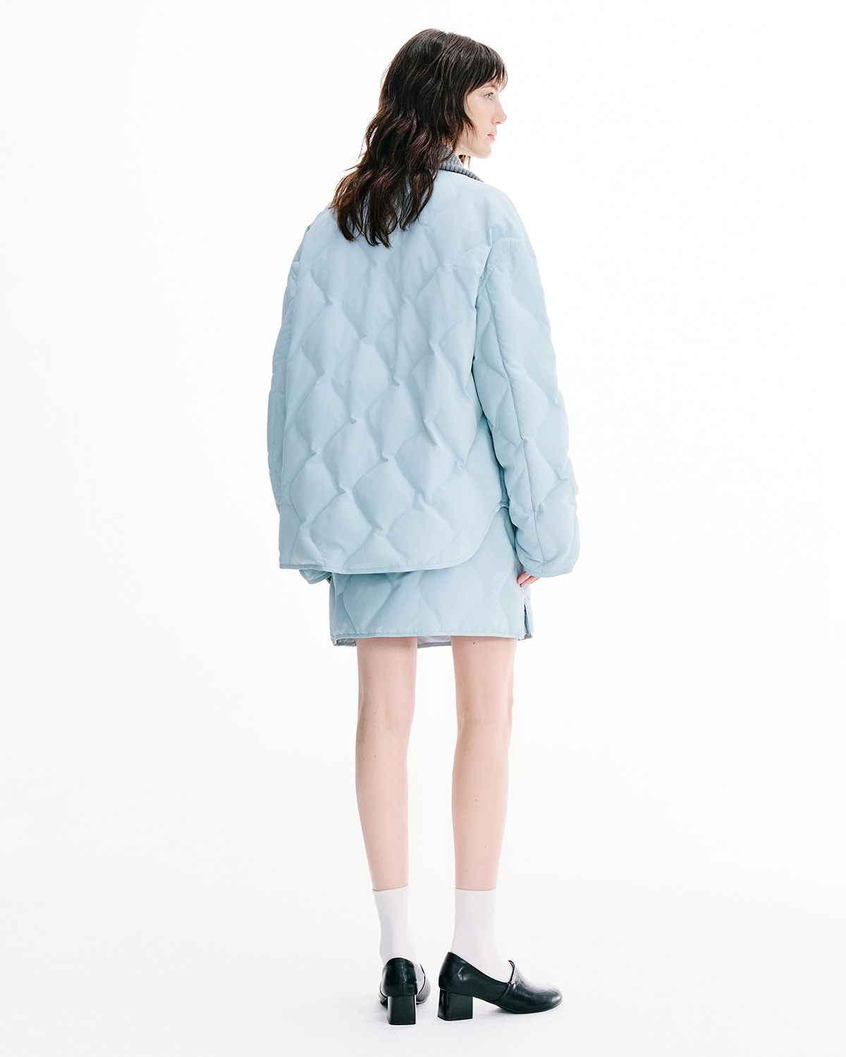 Knit-Detail Down Jacket & Skirt Set