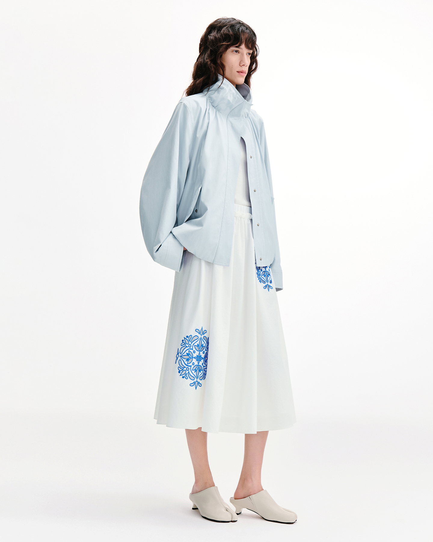 Smocked A-Line Skirt with Lattice Embroidery