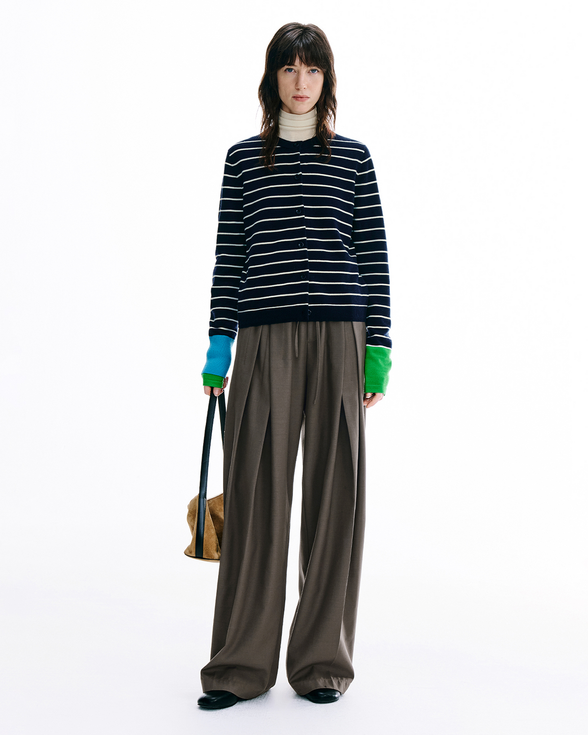 Contrast-Stripe Wool Cardigan