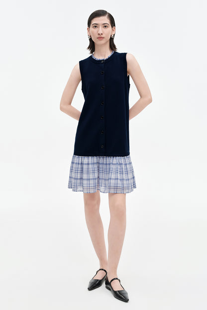SELFWHO Tencel mulberry silk contrast plaid dress