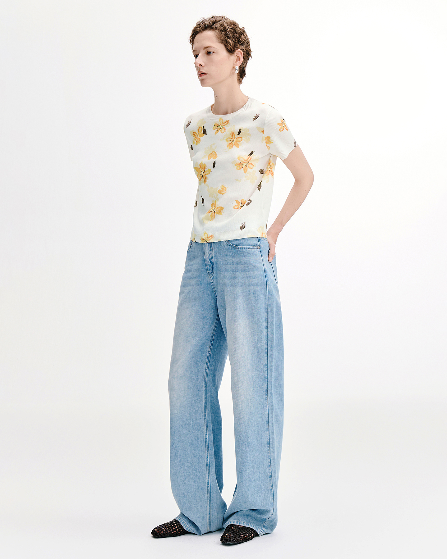 Alstroemeria Print Knit Tee – Linen-Blend