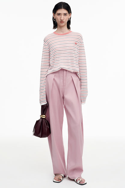 SELFWHO wool blend pleated drawstring elastic scimitar pants
