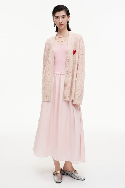 SELFWHO Wool Blend Heart V-Neck Knitted Cardigan