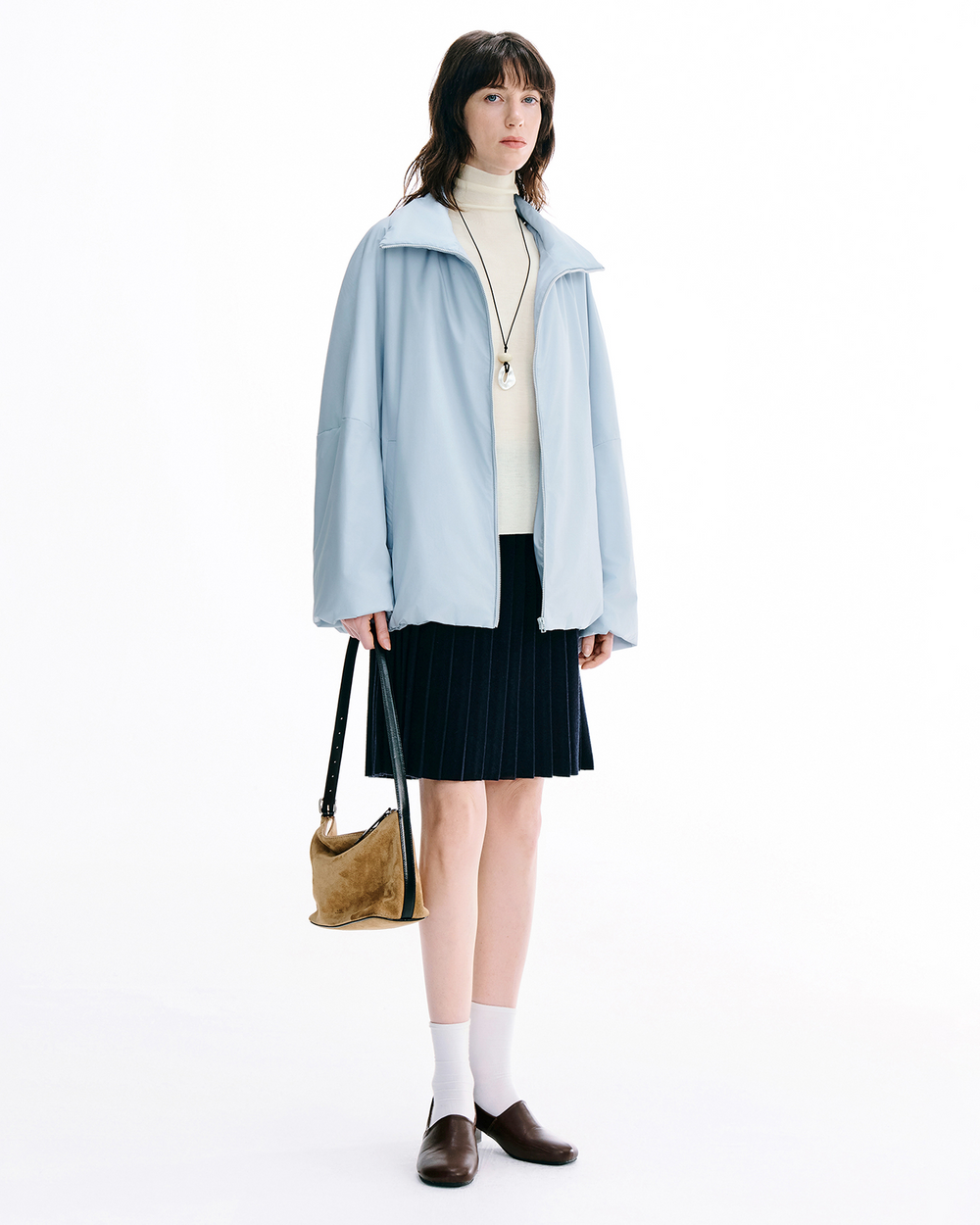 Pleated A-Line Wool Mini Skirt