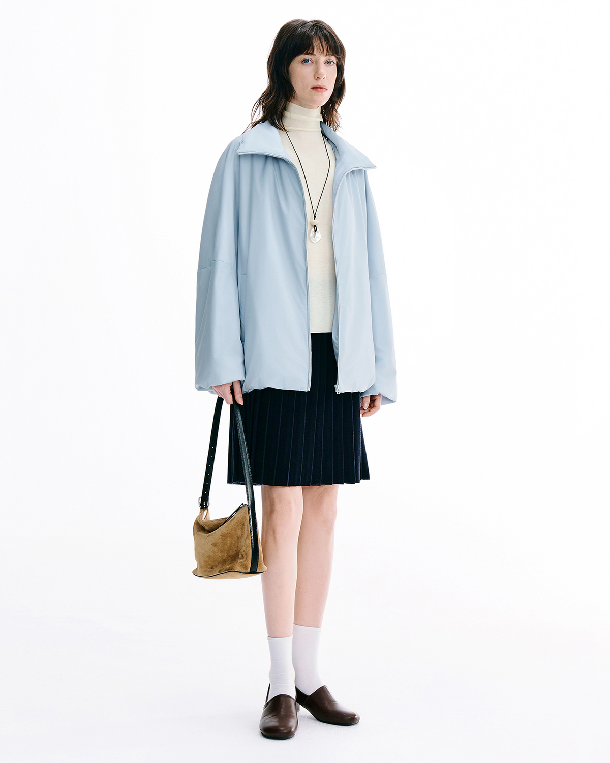 Pleated A-Line Wool Mini Skirt