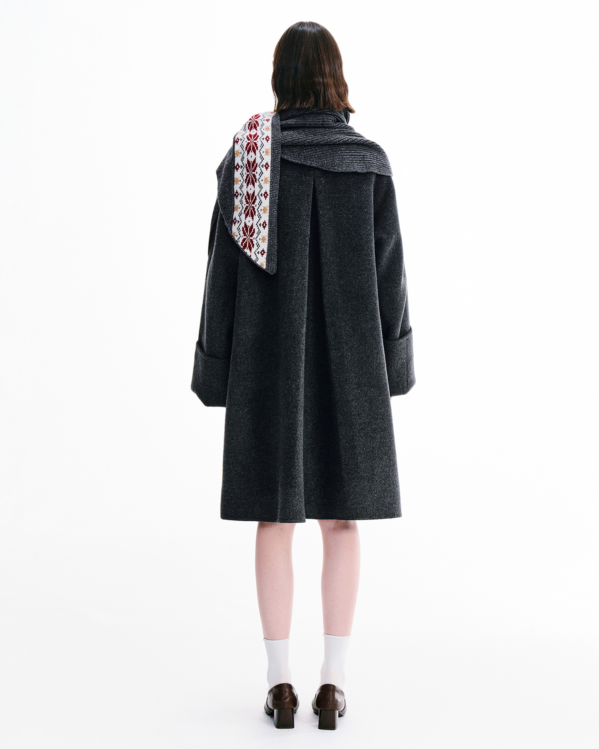 Double-Face Wool Coat with Fair Isle Scarf – Mock Neck