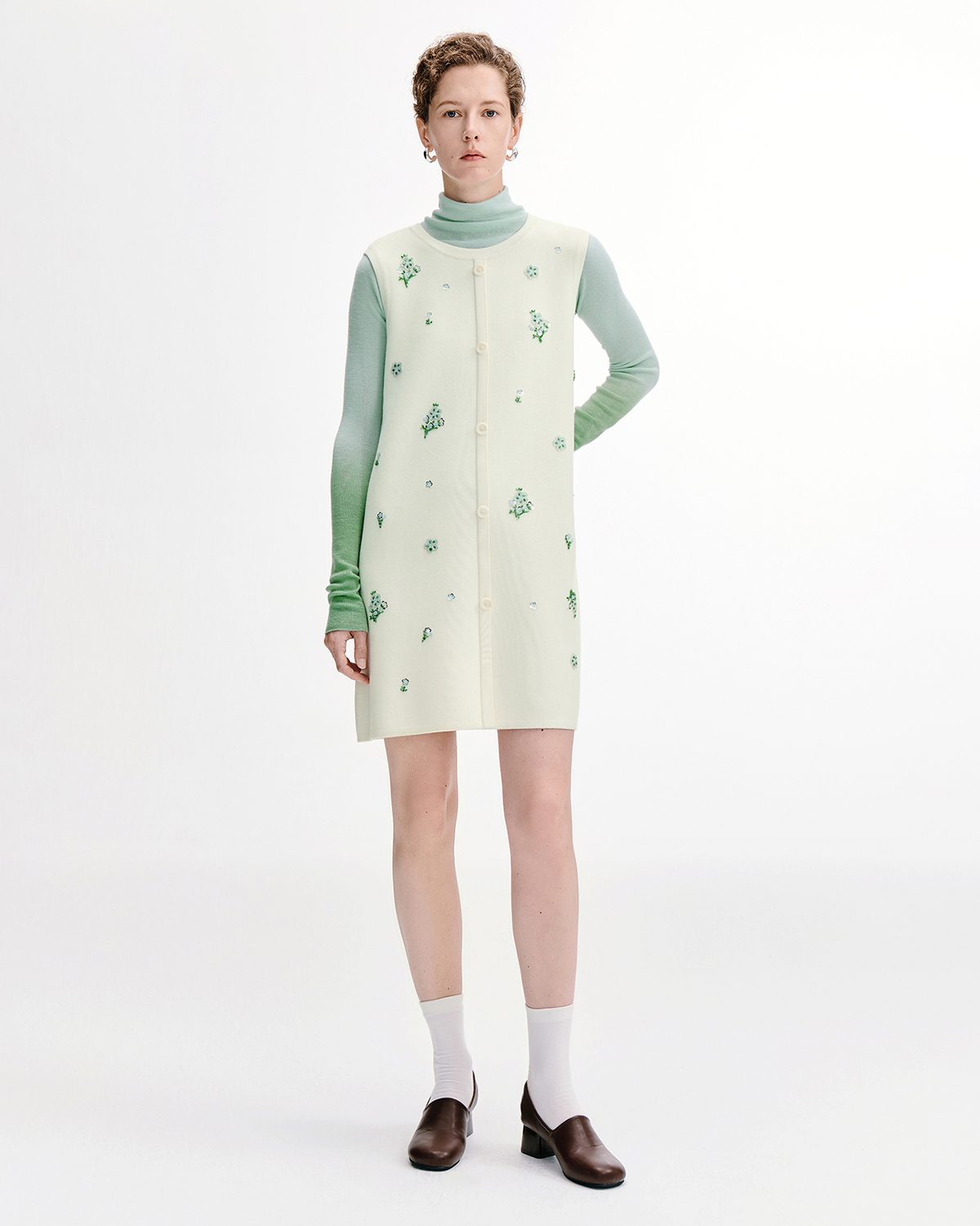 Meconopsis -Embroidered Sleeveless Knit Dress – Wool Blend