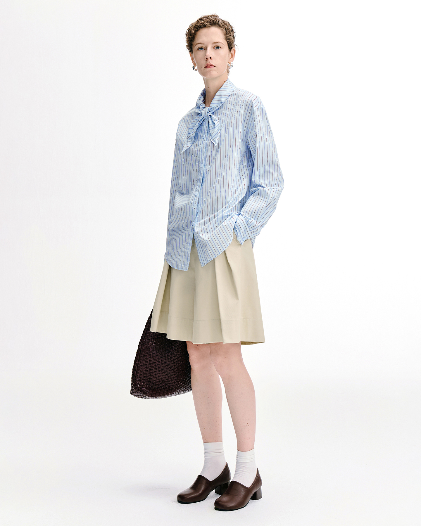 Scarf-Collar Stripe Shirt