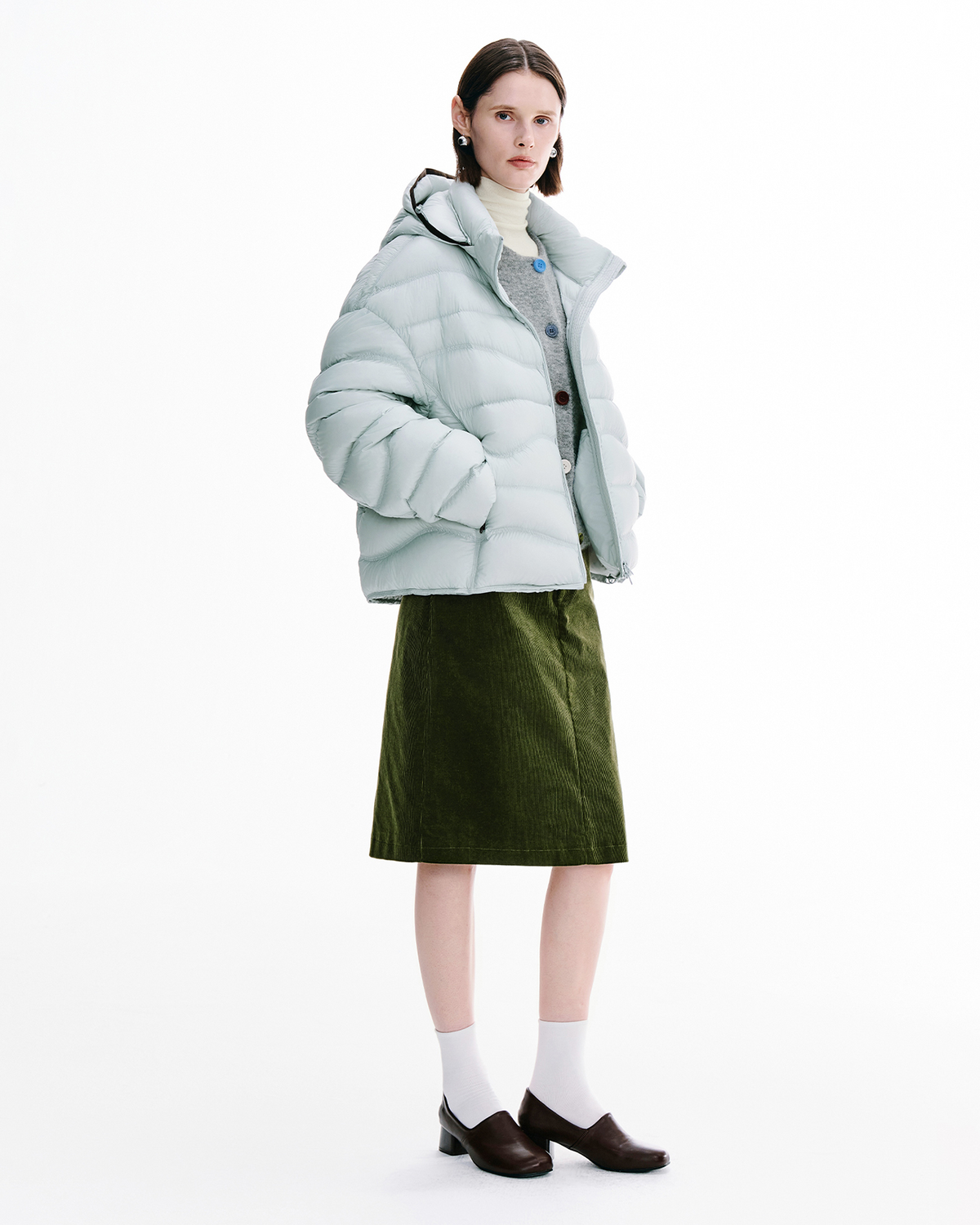 Wave-Quilted Down Jacket – Detachable Hood