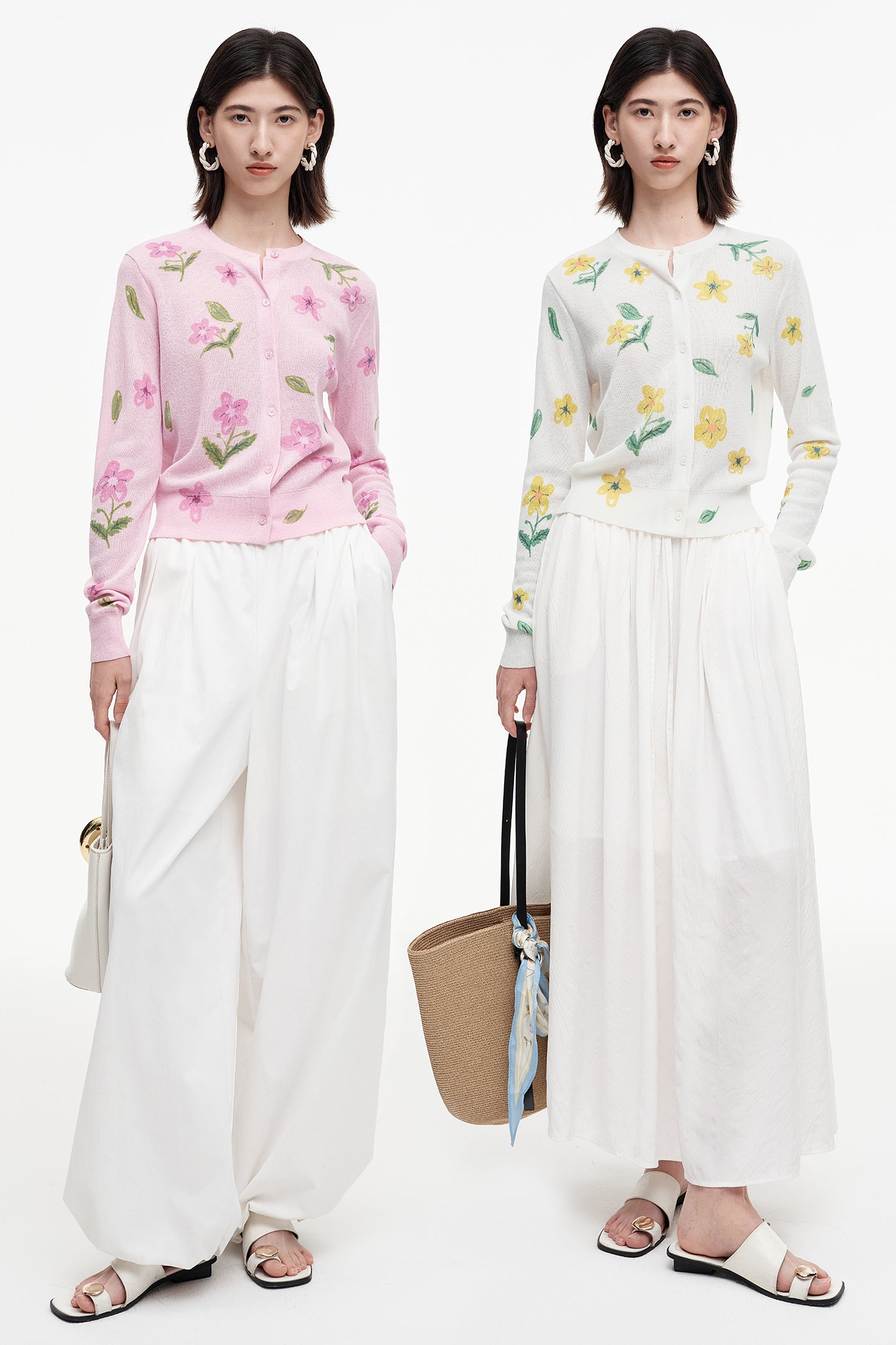 Linen blended meconopsis print sweater