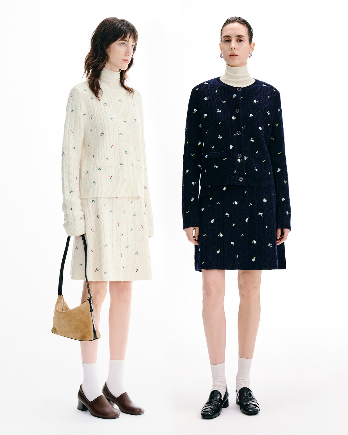 Meconopsis Floral Cable-Knit Cardigan & Skirt Set