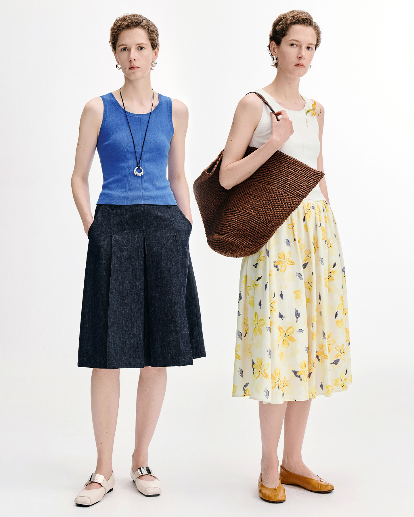 V-Neck Knit Tank & Cardigan Set – Cotton-Acetate Blend
