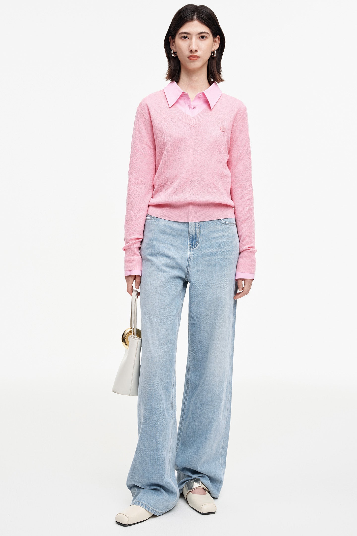 Selfwho Wool and silk V-neck long-sleeved sweater