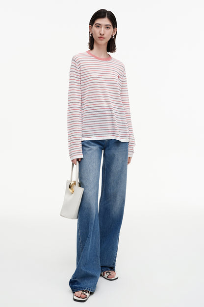 SELFWHO acetate cotton blend contrast striped long-sleeved T-shirt