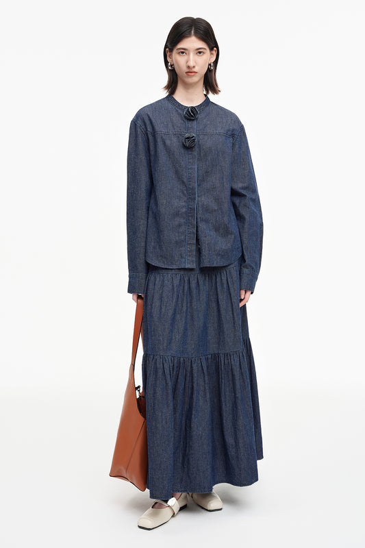 SELFWHO cotton and linen original blue vintage denim suit