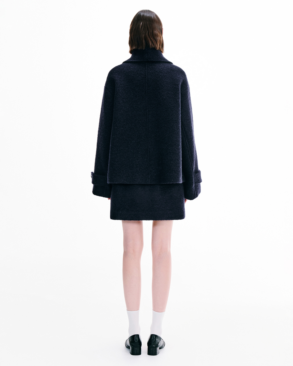 Shawl-Collar Double-Breasted Coat & A-Line Skirt Set