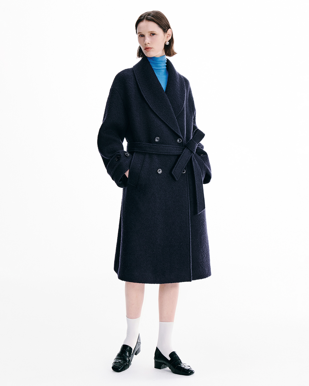 Shawl-Collar Double-Breasted Wool Coat – Long