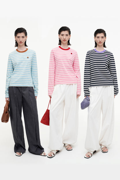 SELFWHO blended contrast striped long-sleeved T-shirt