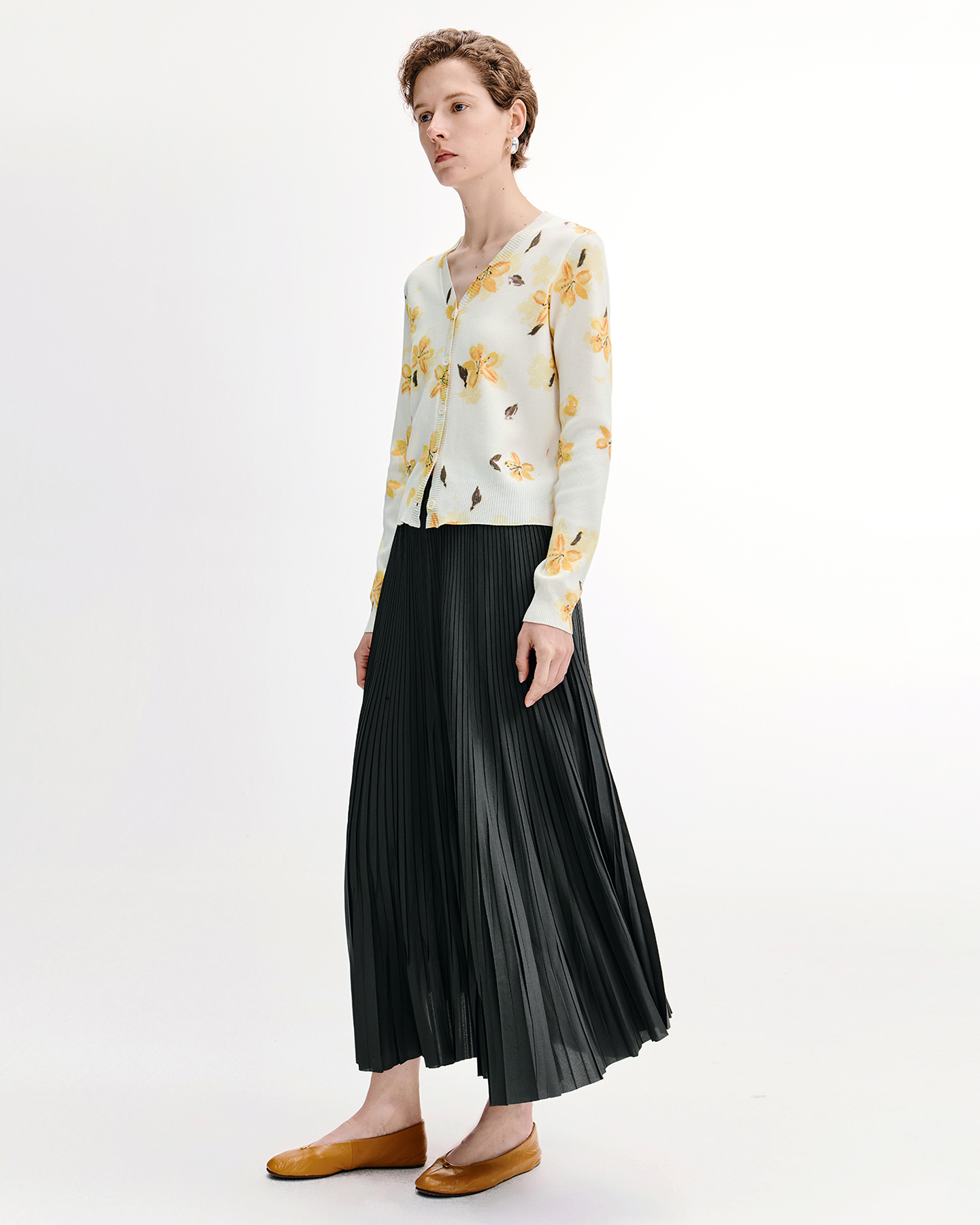 Asymmetric Pleated Fishtail Midi Skirt