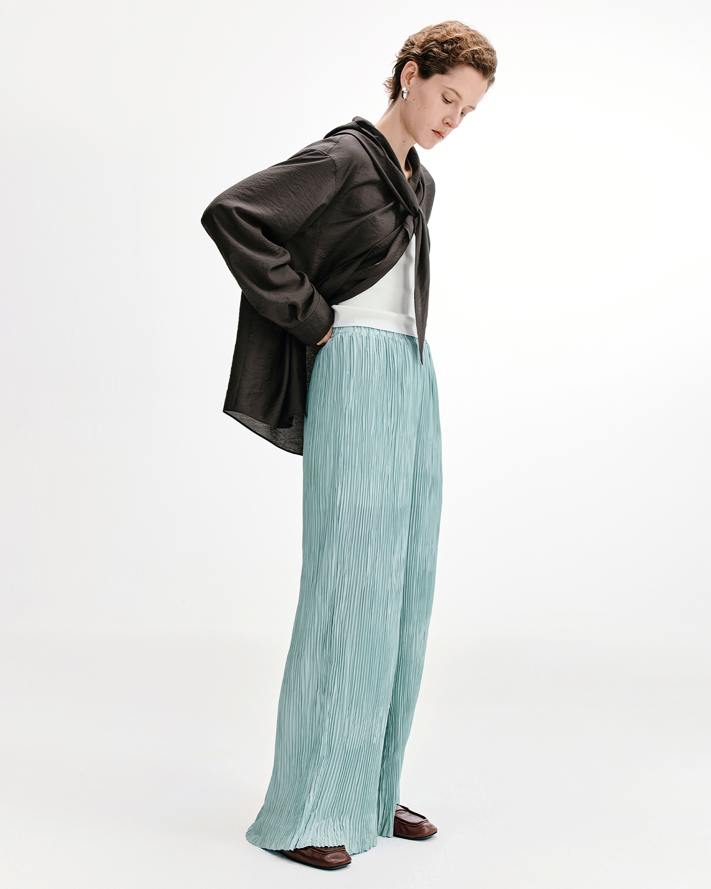 Drapey Pleated Wide-Leg Pants