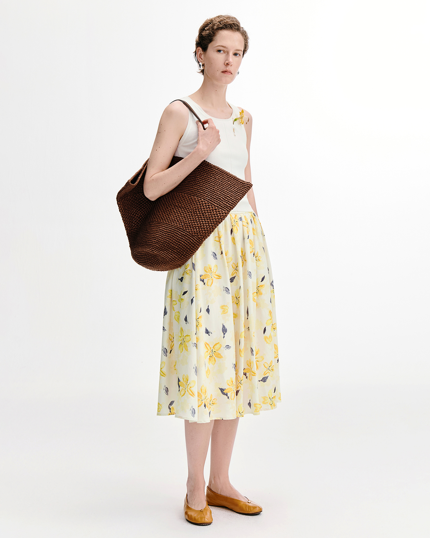 Alstroemeria Print A-Line Midi Skirt – Lyocell-Linen