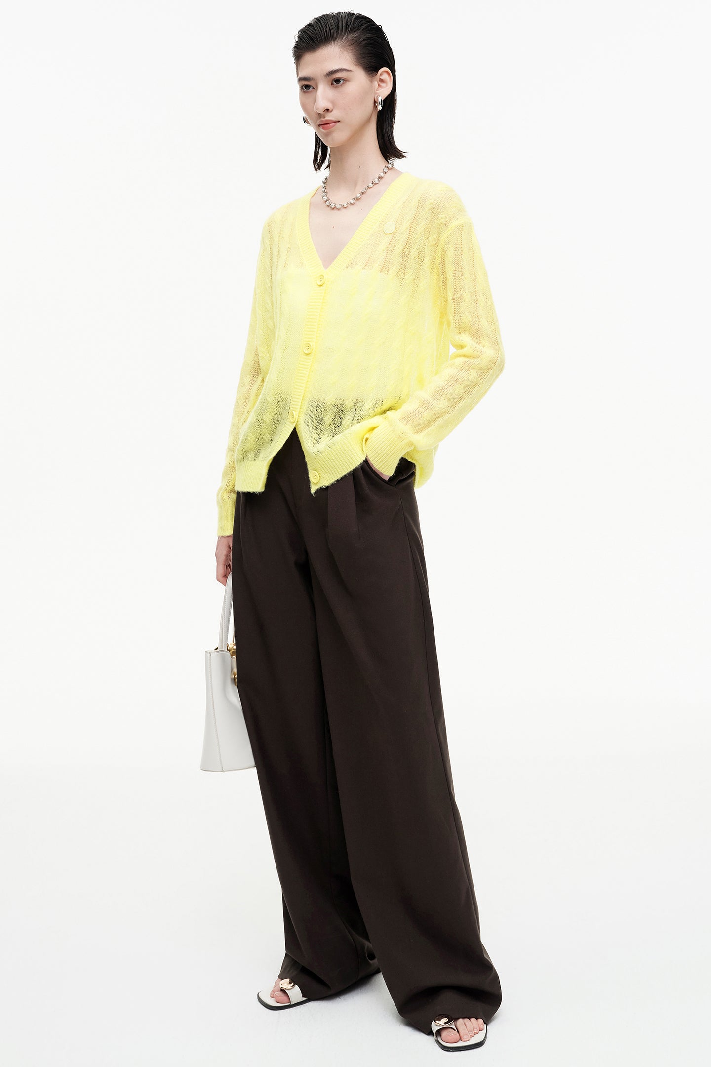SELFWHO cashmere blended hollow twisted sweater