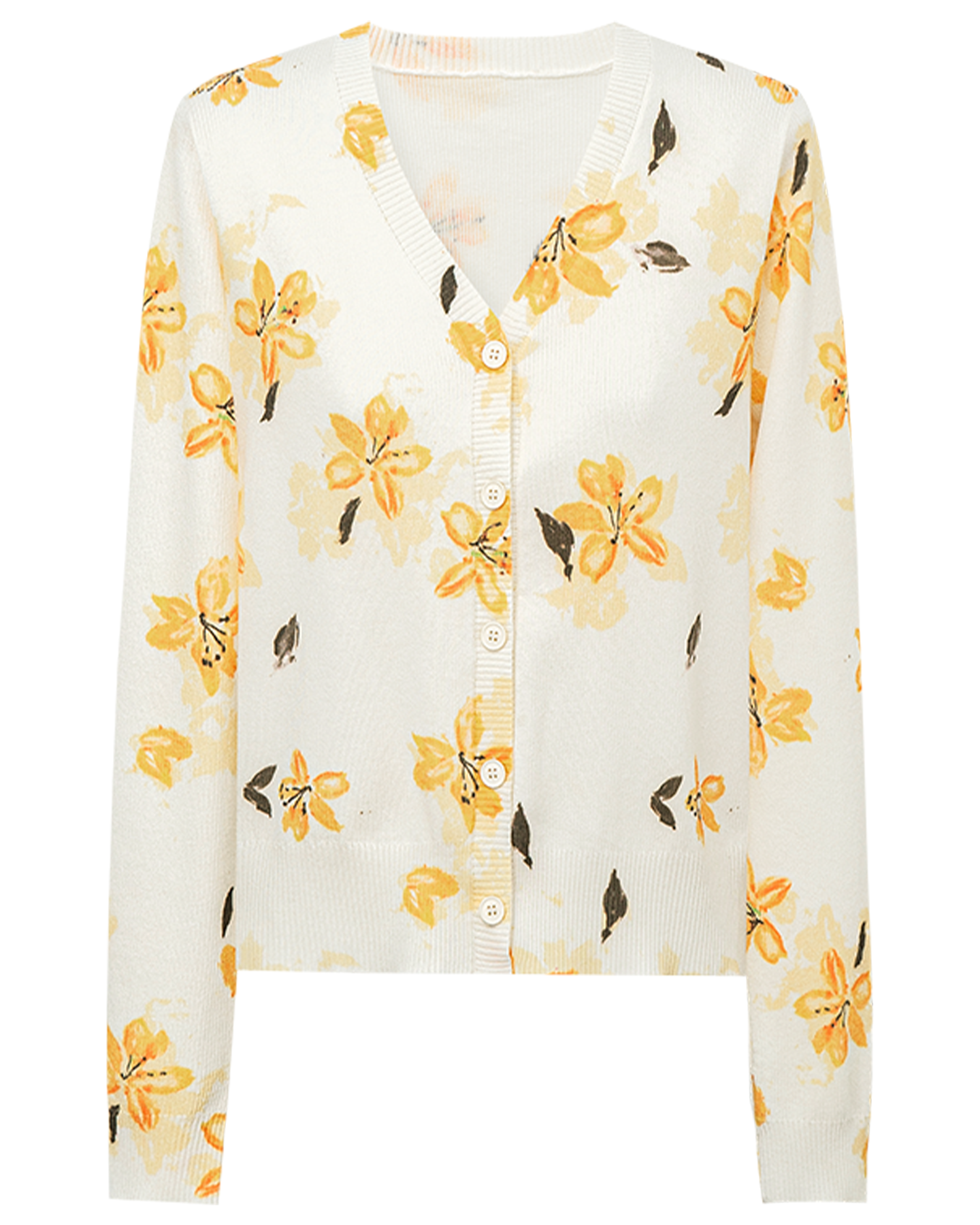 Alstroemeria Print V-Neck Cardigan – Linen-Blend