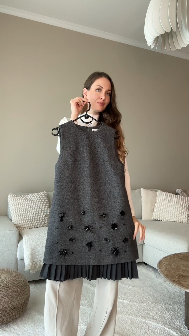 SELFWHO Grey Wool Blend Tank Dress