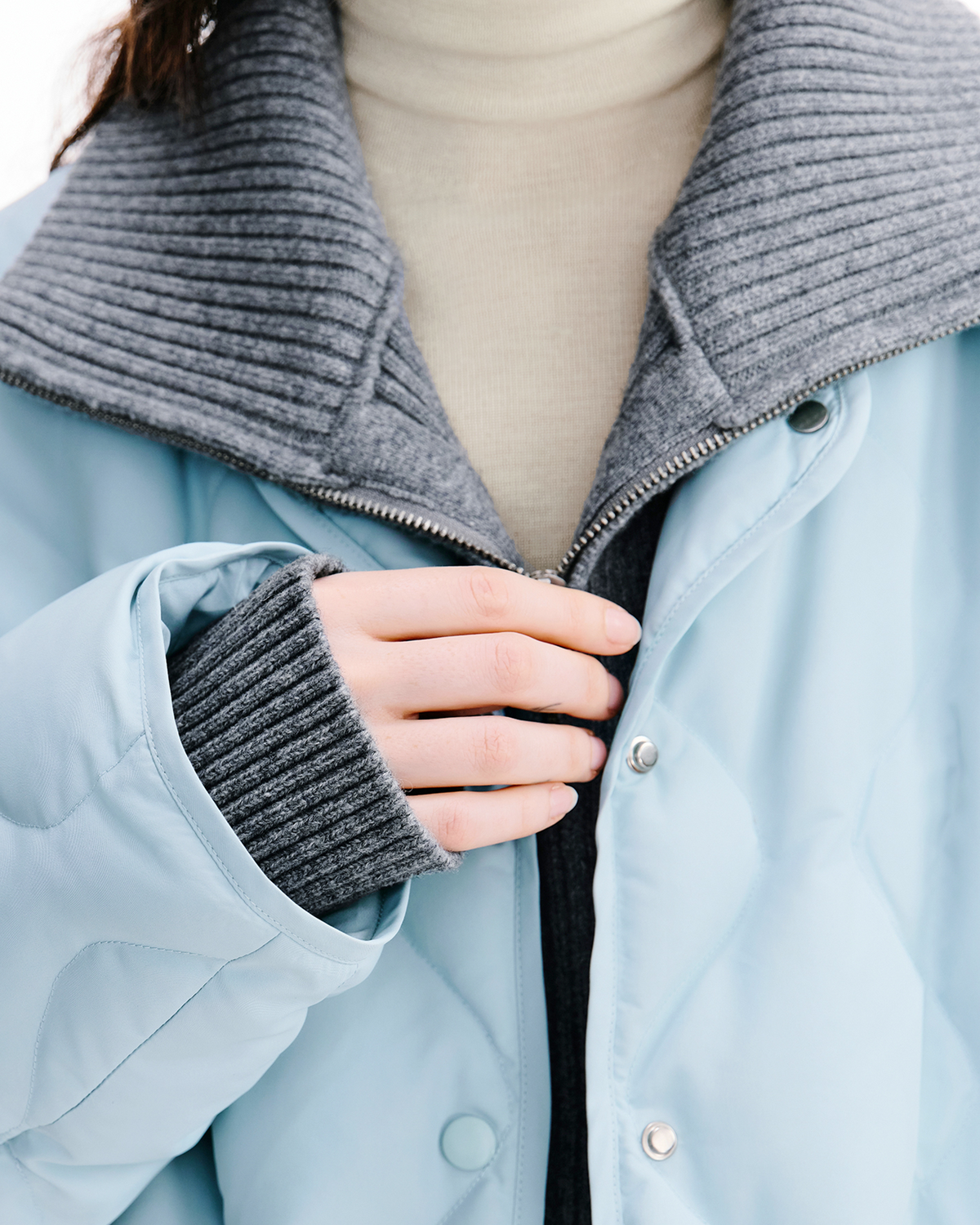 Knit-Detail Down Jacket & Skirt Set
