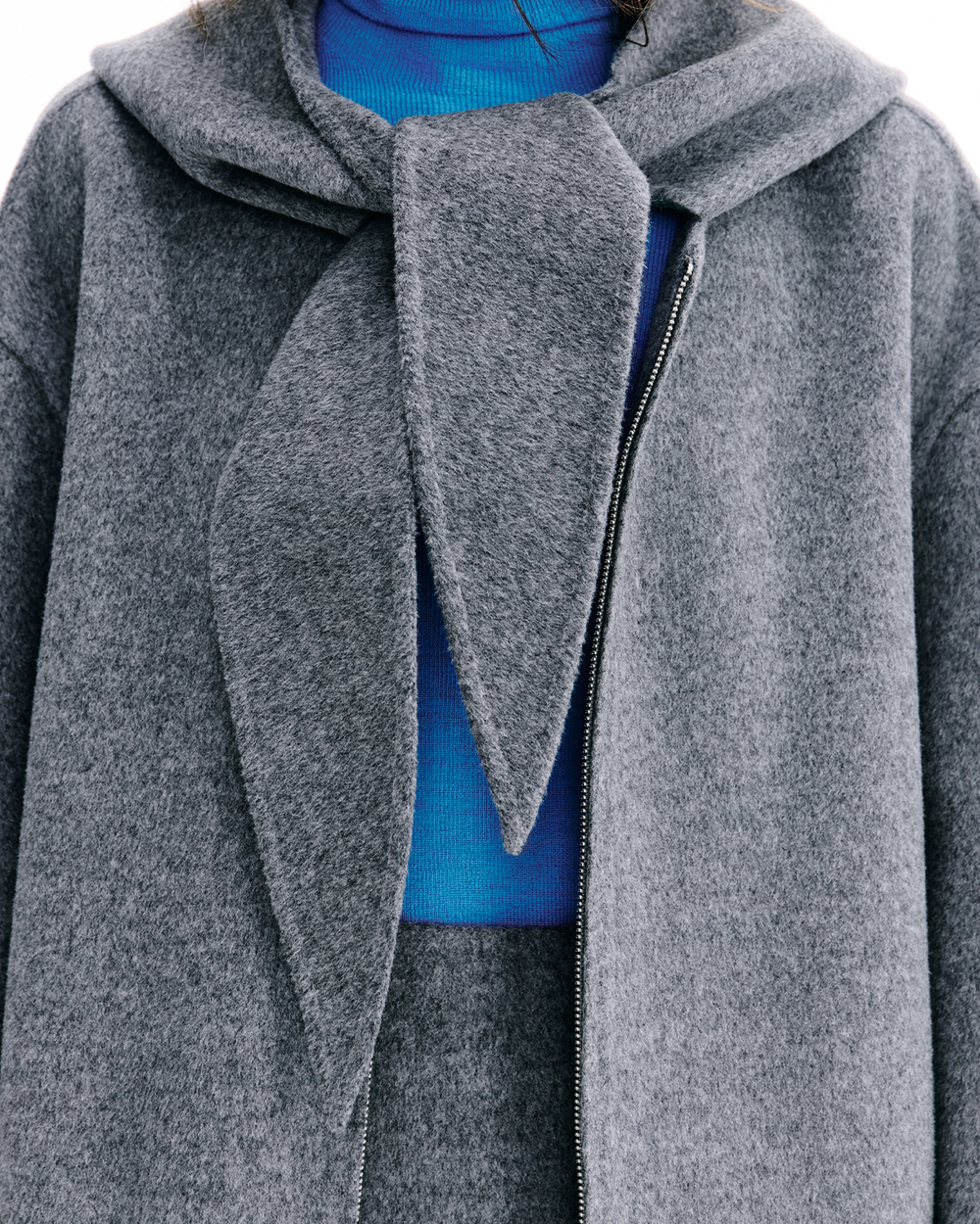 Double Face Wool Blend Hooded Scarf Collar Coat
