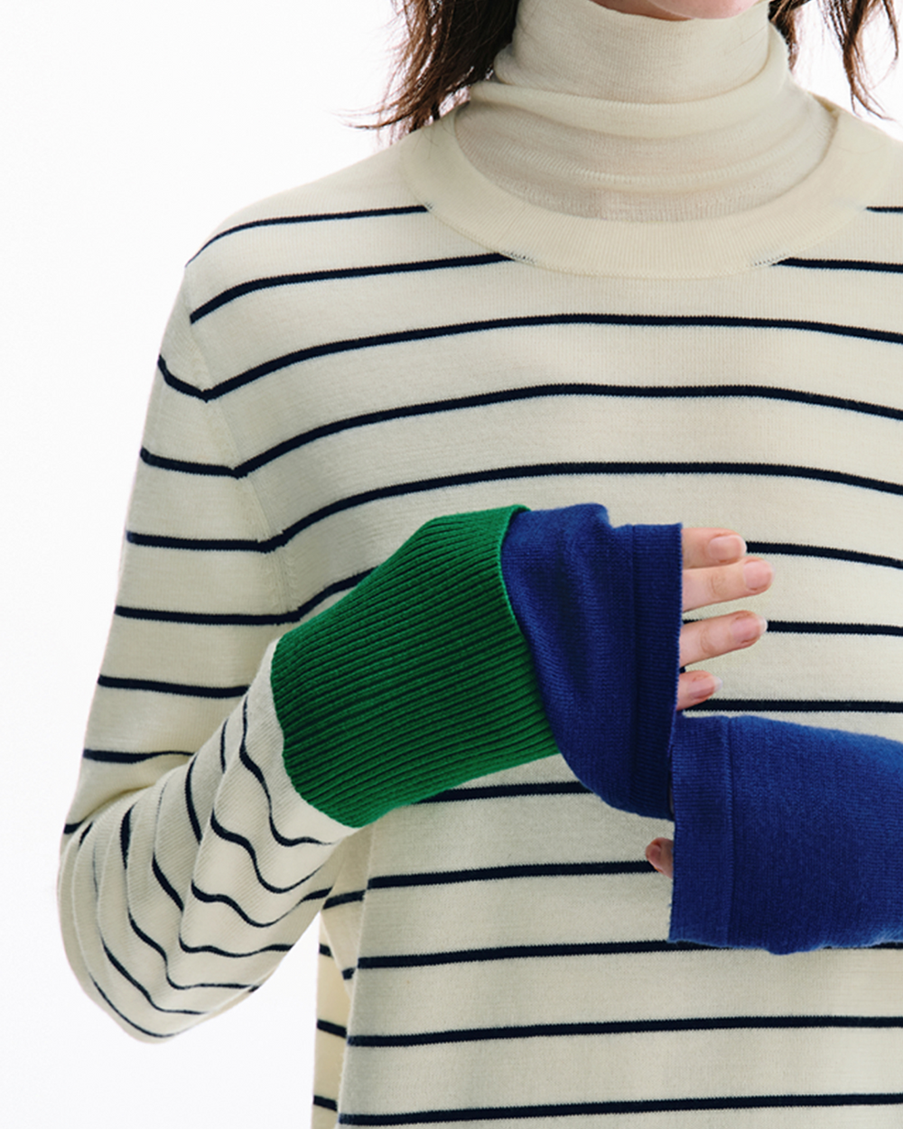 Contrast-Stripe Wool Pullover