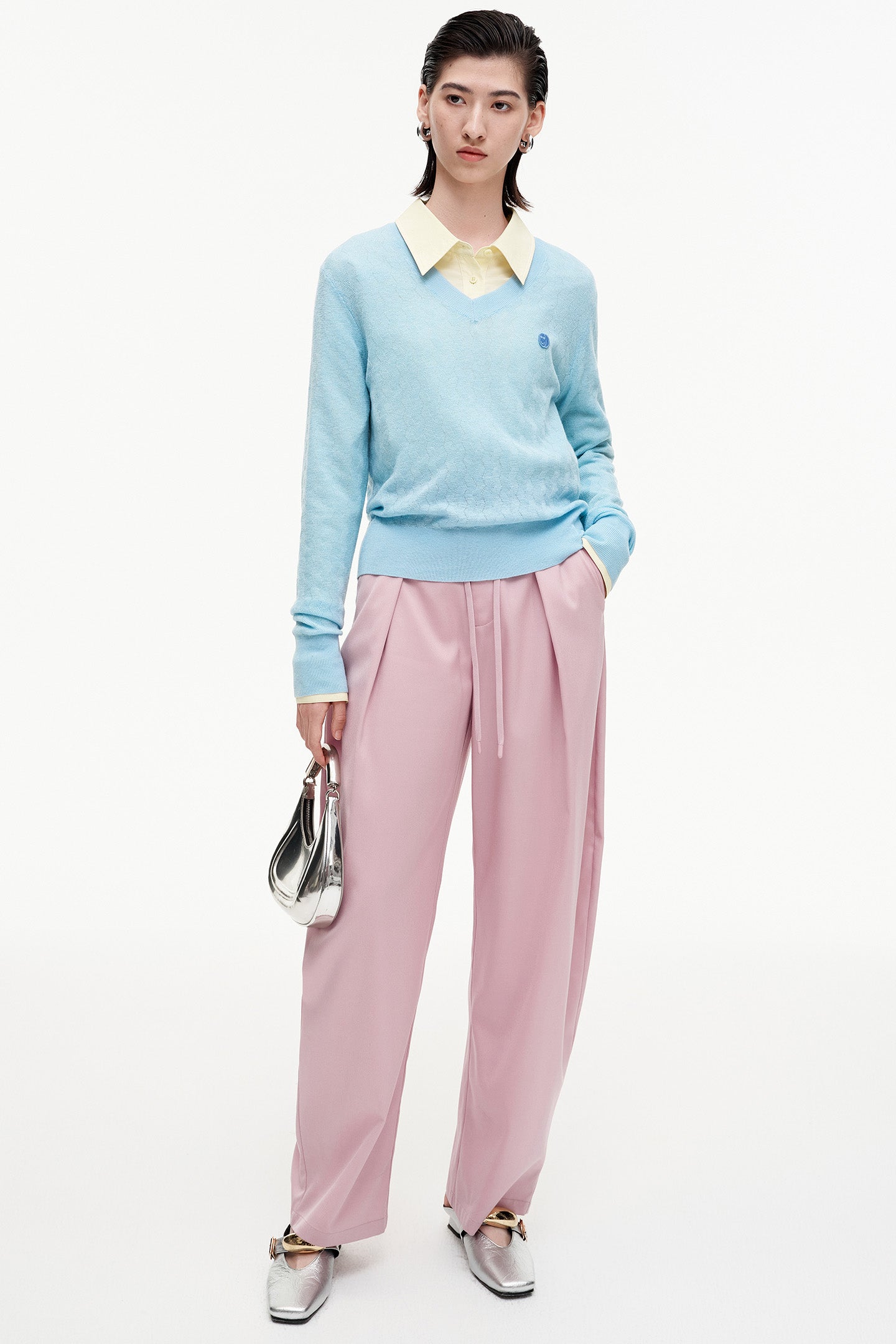 Selfwho Wool and silk V-neck long-sleeved sweater
