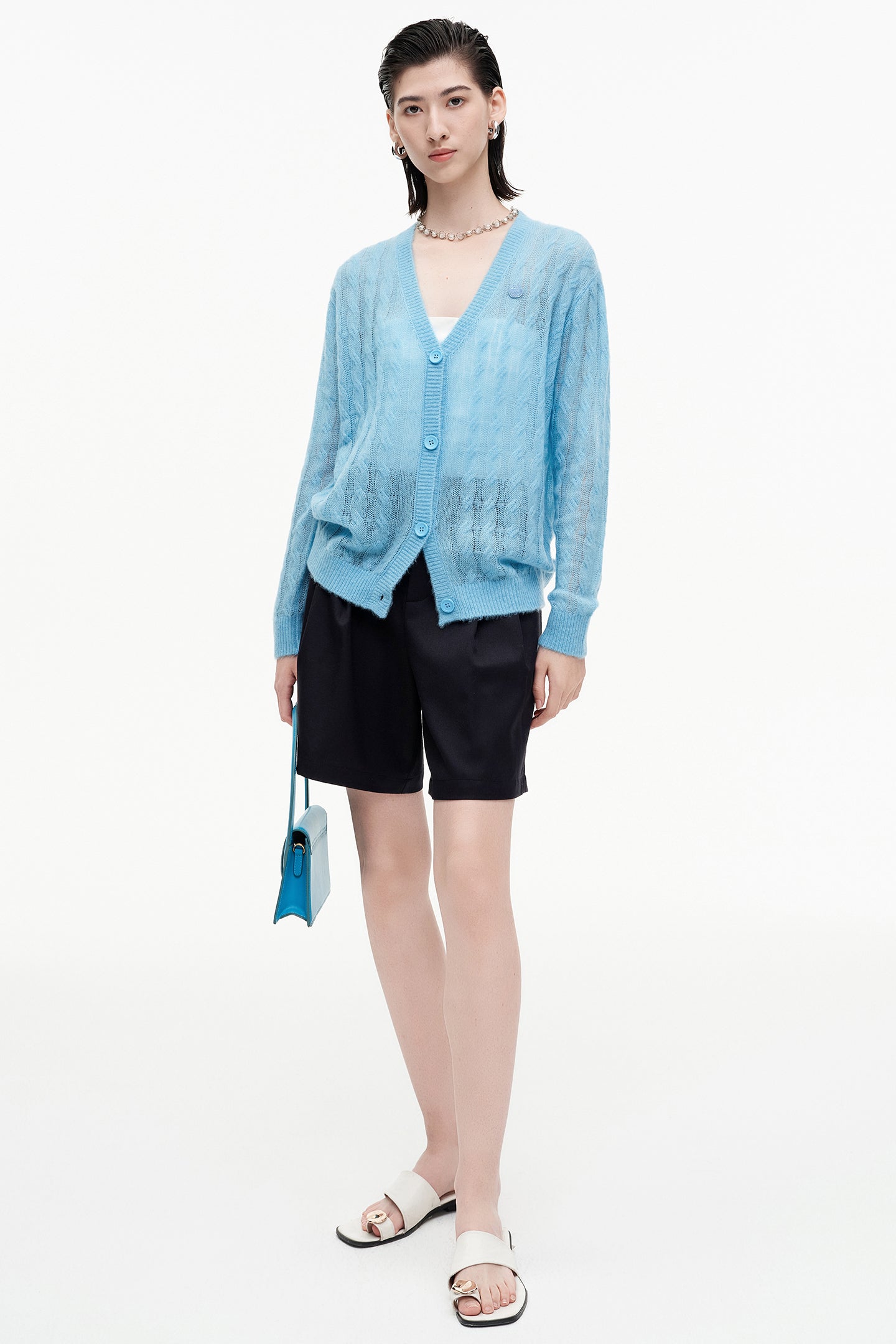 SELFWHO cashmere blended hollow twisted sweater