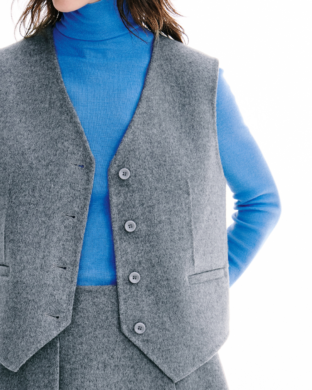 Double-Face Wool V Neck Vest