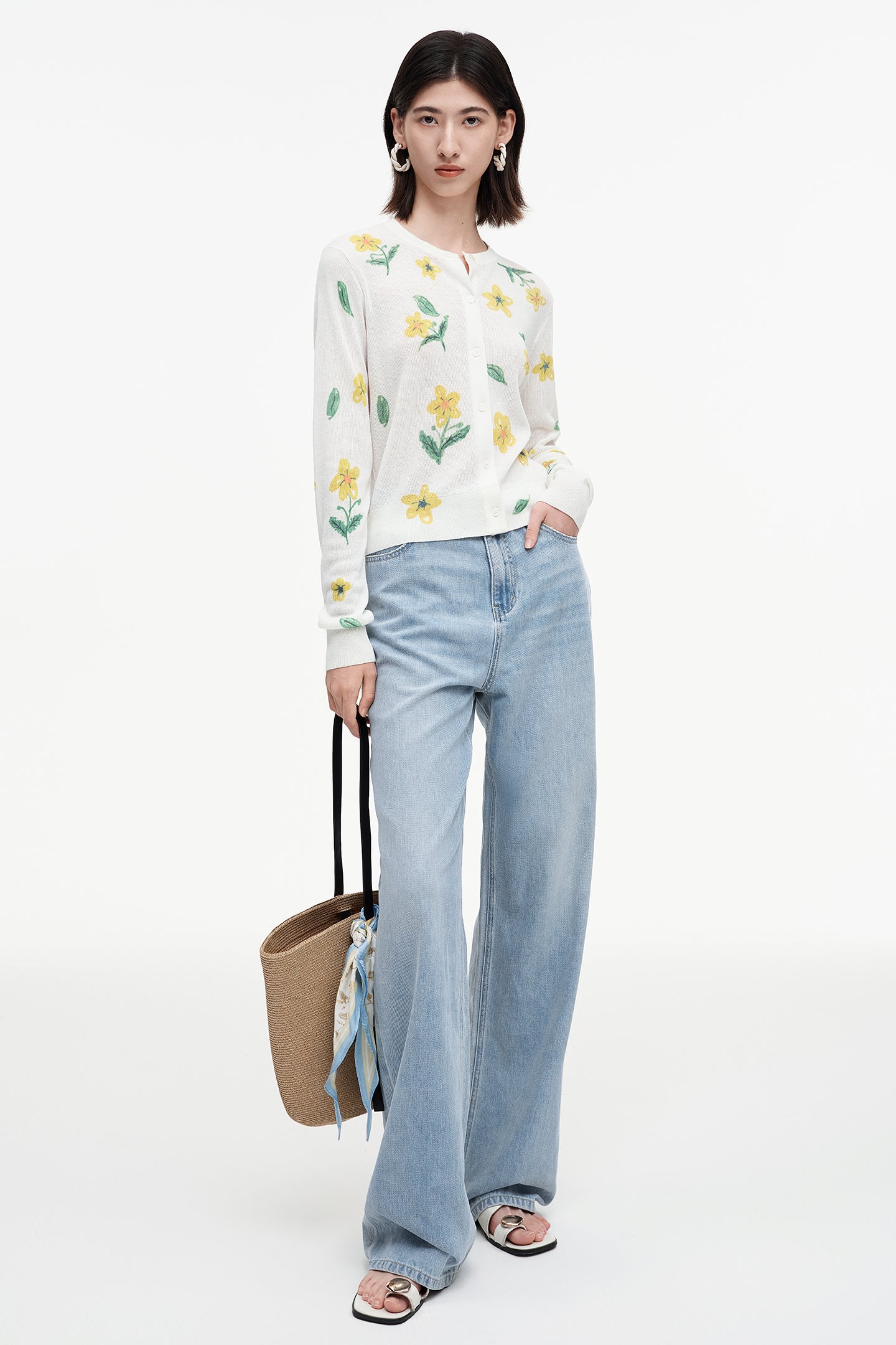 Linen blended meconopsis print sweater