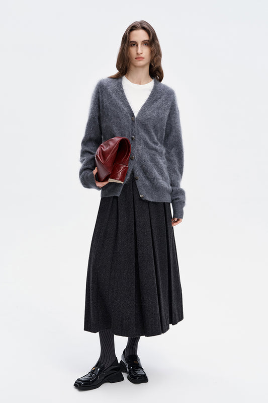 SELFWHO Wool Blend Gray Pleated Skirt