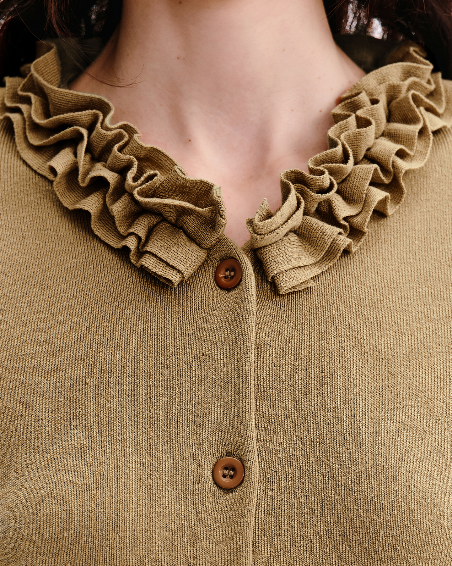 Ruffle-Collar Knit Cardigan & Skirt Set – Linen-Blend