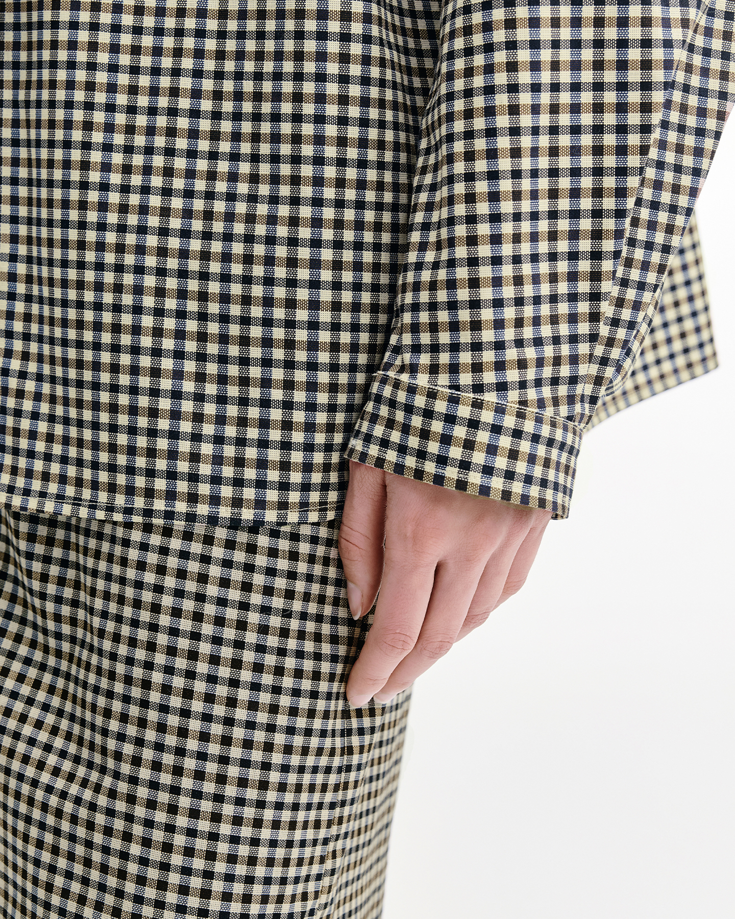 Vintage-Check Shirt & Straight Skirt Set – Cotton