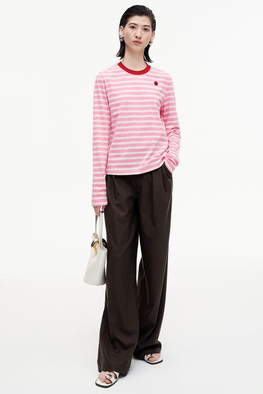SELFWHO blended contrast striped long-sleeved T-shirt