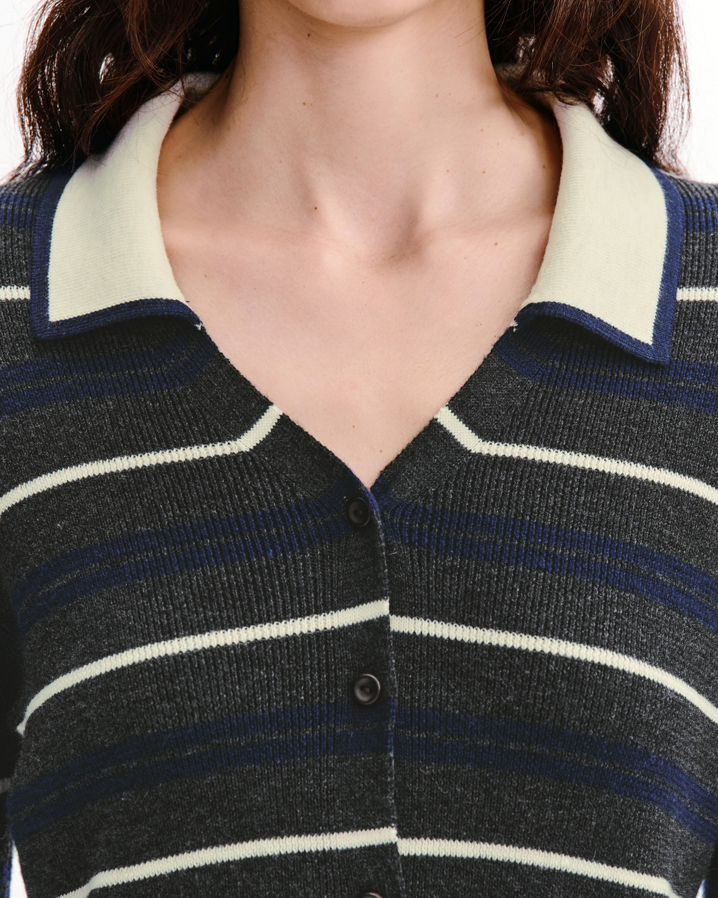 Contrast-Stripe V-Neck Cardigan – Wool Blend