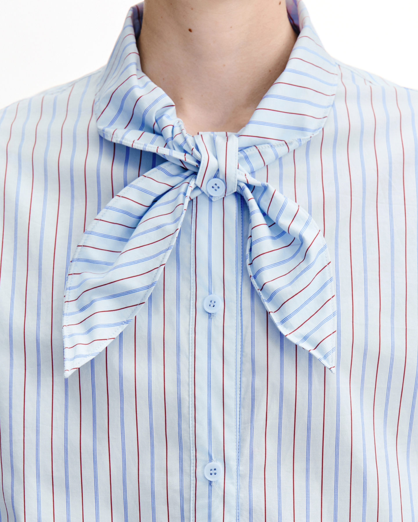 Scarf-Collar Stripe Shirt