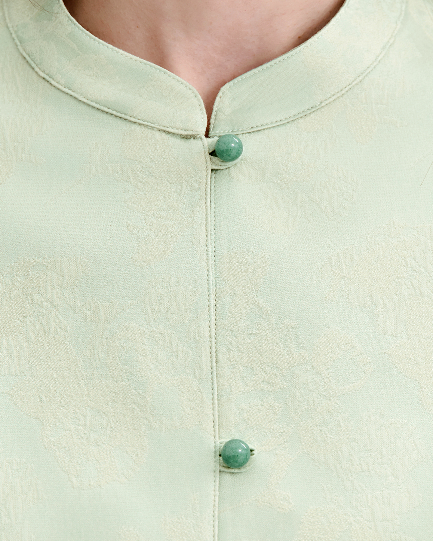 Cocoon-Silhouette Mandarin Jacket with Agate Buttons