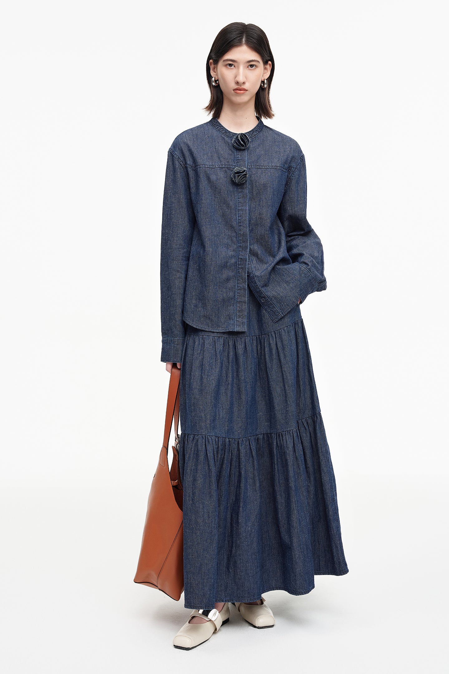 SELFWHO cotton and linen original blue vintage denim suit