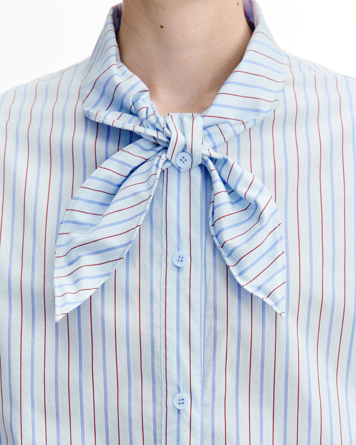 Scarf-Tie Stripe Shirt – Relaxed Cotton
